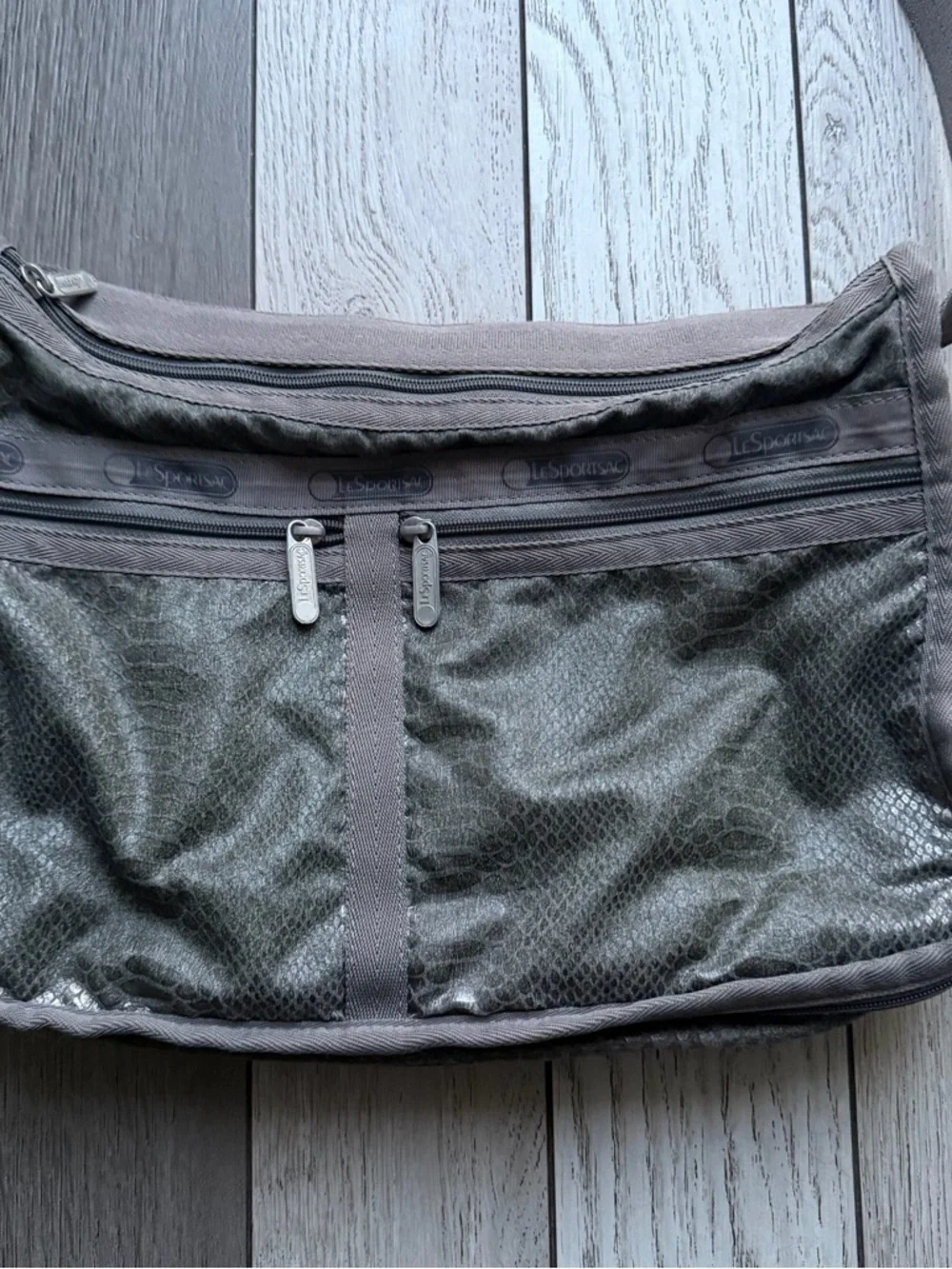 LeSportsac Gray Animal Print Crossbody Shoulder Bag with Floral Wallet